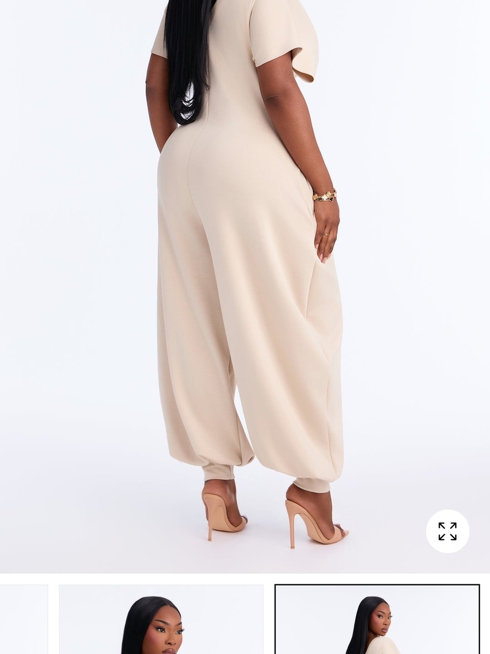 Fashion Nova Beige V-Neck Wide-Leg Jumpsuit - Picture 3 of 3
